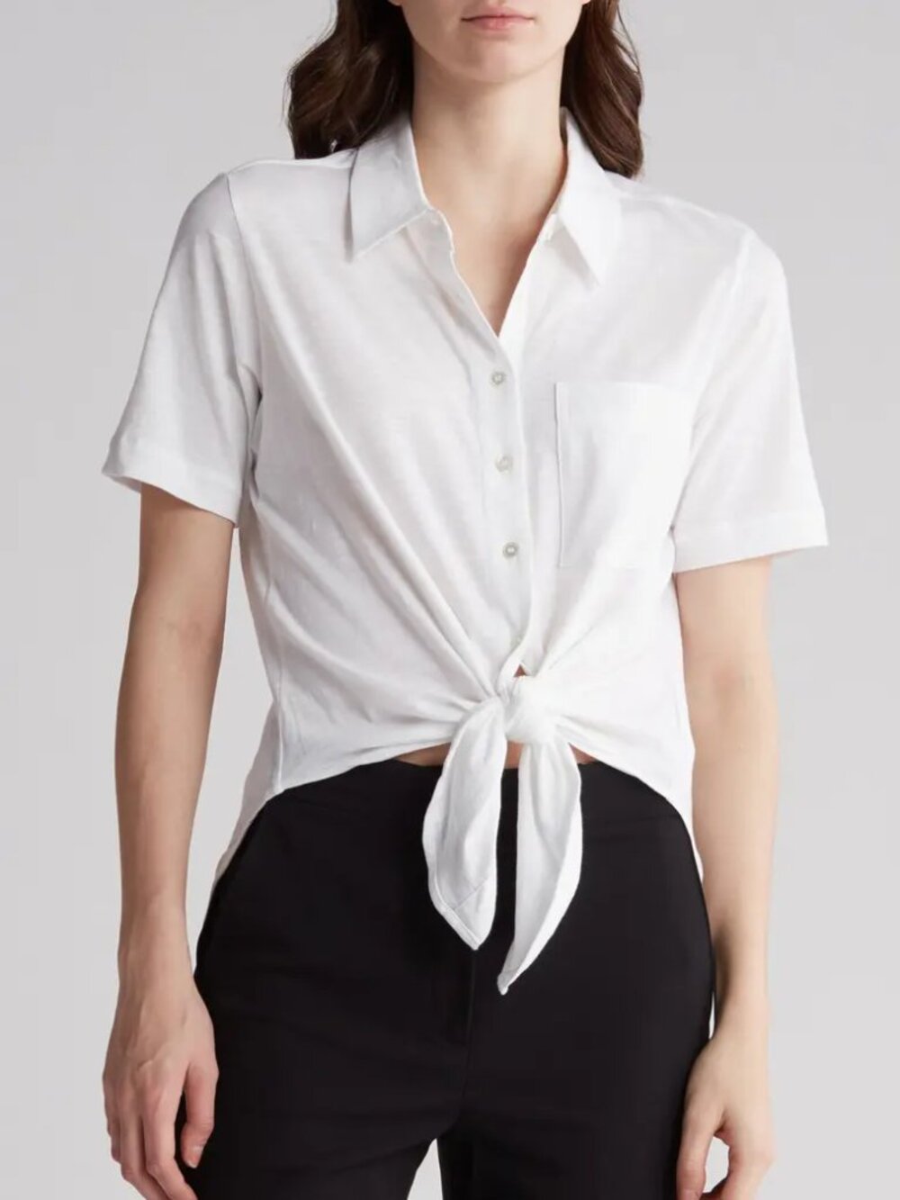 THEORY Hekanina Sea Short Sleeve Slub Cotton Button-Up Shirt White Size L NWT